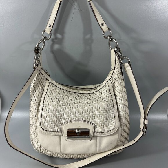 COACH 19314 Kristen Woven Leather Hobo Crossbody Shoulder...